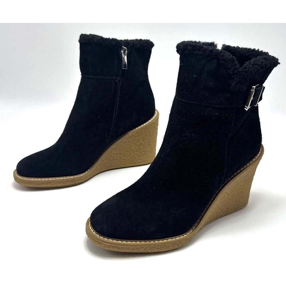 Franco Sarto Women's L-Ulayna Ankle Boots Size 10 M Black Suede Leather Wedge‎